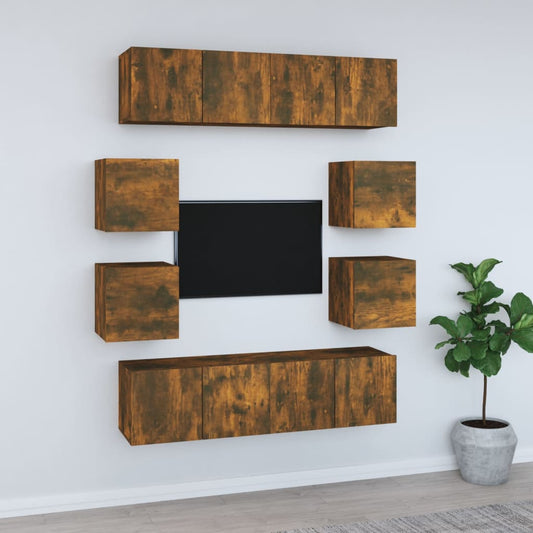 8 Piece TV Cabinet Set Smoked Oak Engineered Wood