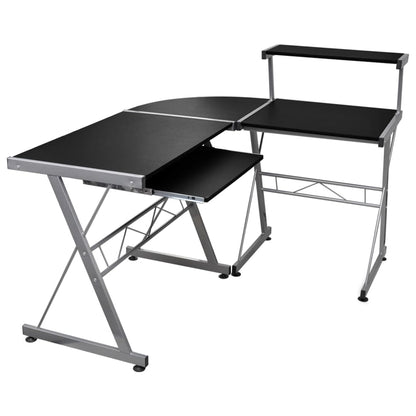Compact Black Corner Computer Desk - Engineered Wood 132x112x99 cm