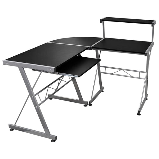 Compact Black Corner Computer Desk - Engineered Wood 132x112x99 cm