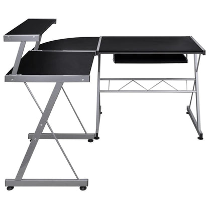 Compact Black Corner Computer Desk - Engineered Wood 132x112x99 cm