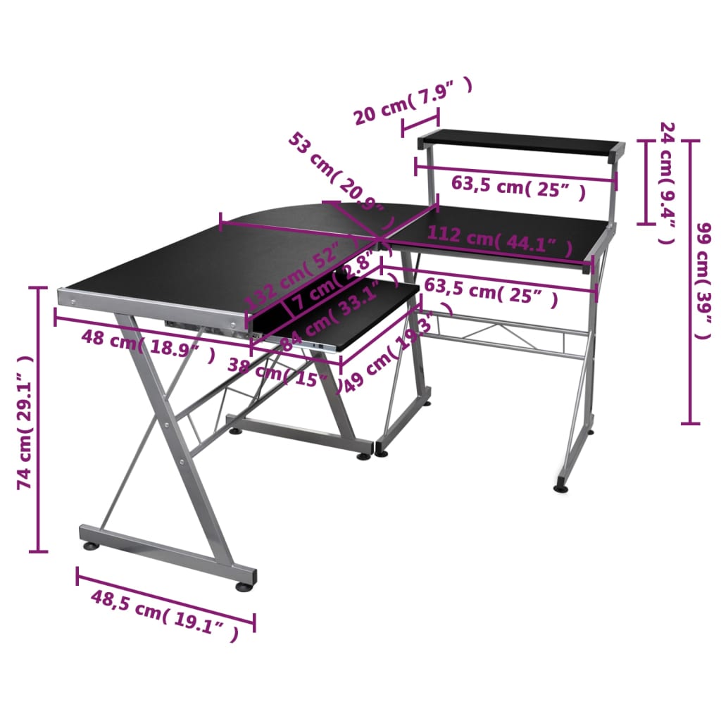 Compact Black Corner Computer Desk - Engineered Wood 132x112x99 cm
