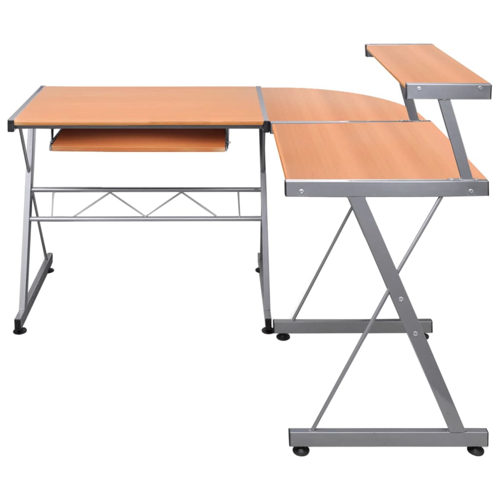 Stylish Brown Engineered Wood Corner Computer Desk 132x112x99 cm