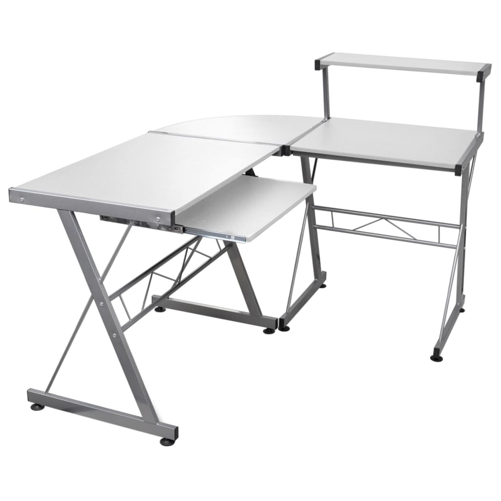 Modern White Engineered Wood Corner Computer Desk 132x112x99 cm