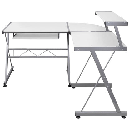 Modern White Engineered Wood Corner Computer Desk 132x112x99 cm