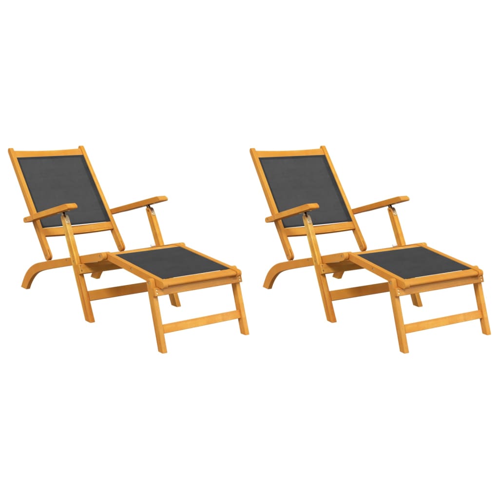 Solid Wood Acacia & Textilene Outdoor Deck Chairs, Set of 2