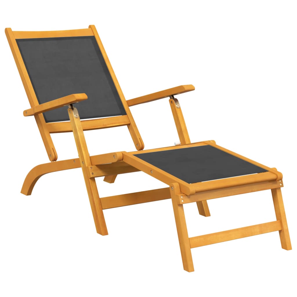 Solid Wood Acacia & Textilene Outdoor Deck Chairs, Set of 2