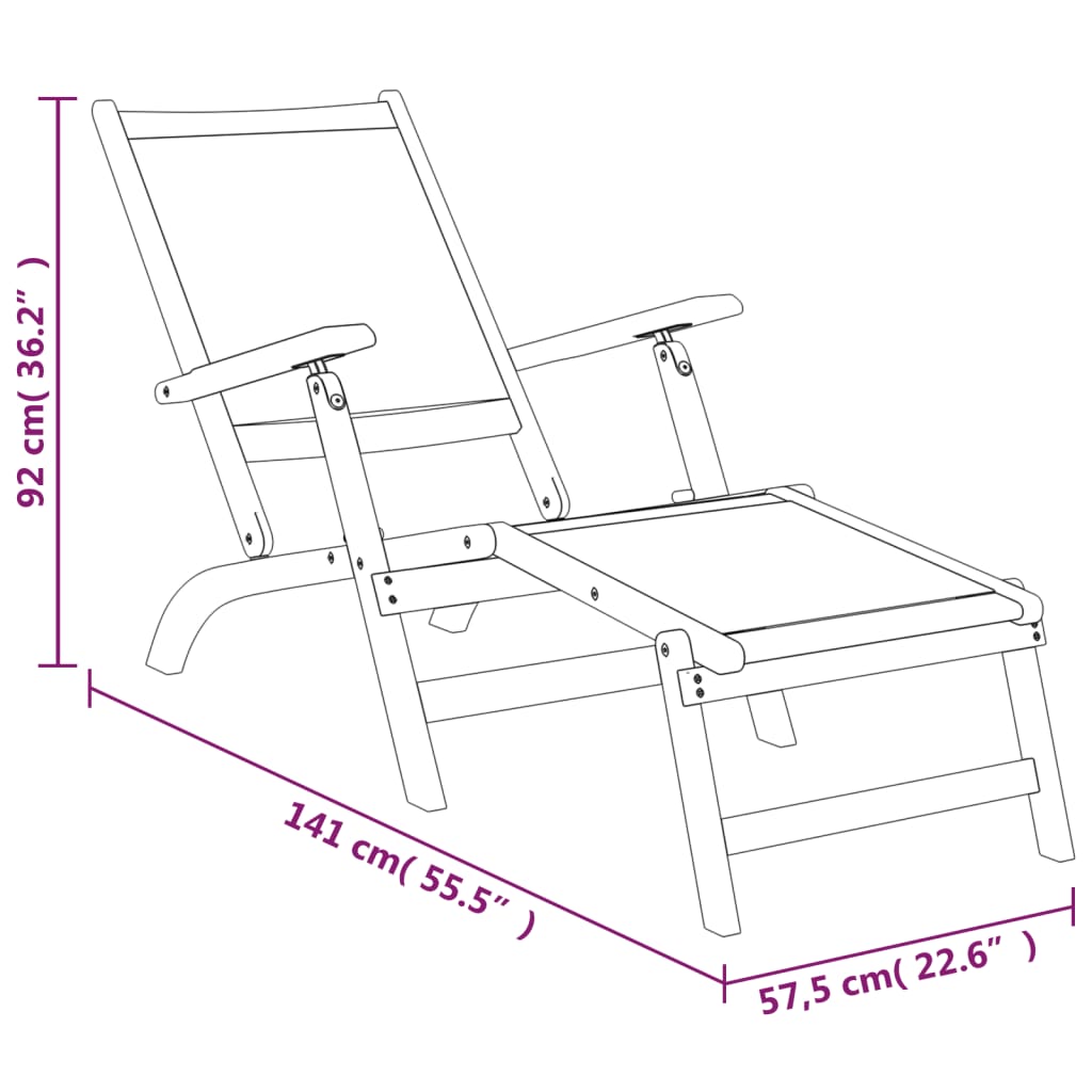 Solid Wood Acacia & Textilene Outdoor Deck Chairs, Set of 2