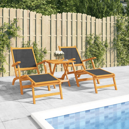 Solid Wood Acacia & Textilene Outdoor Deck Chairs, Set of 2