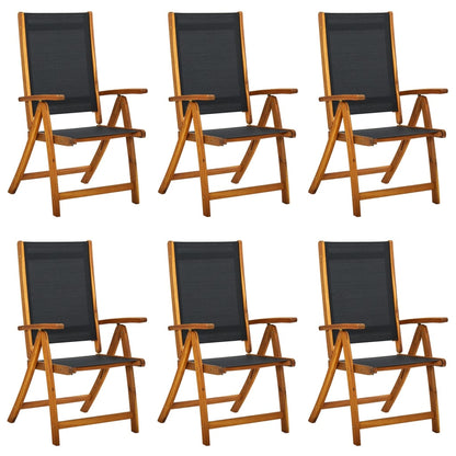 6-Piece Folding Garden Chairs, Solid Acacia Wood & Textilene