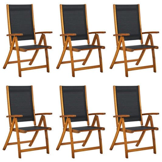 6-Piece Folding Garden Chairs, Solid Acacia Wood & Textilene