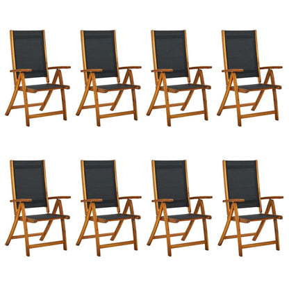 8-Pc Solid Wood Acacia & Textilene Folding Garden Chairs Set