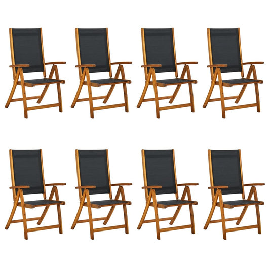8-Pc Solid Wood Acacia & Textilene Folding Garden Chairs Set