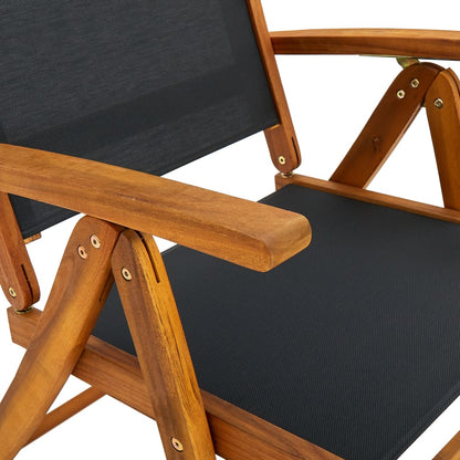 8-Pc Solid Wood Acacia & Textilene Folding Garden Chairs Set