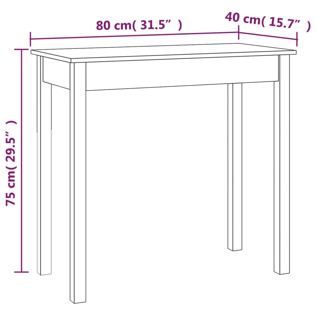 Solid Pine Console Table in White - 80x40x75 cm
