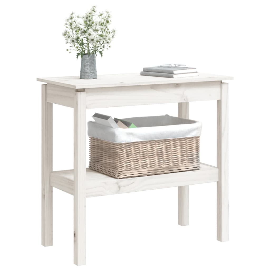 White Solid Pine Wood Console Table - 80x40x75 cm