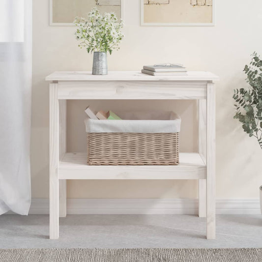 White Solid Pine Wood Console Table - 80x40x75 cm