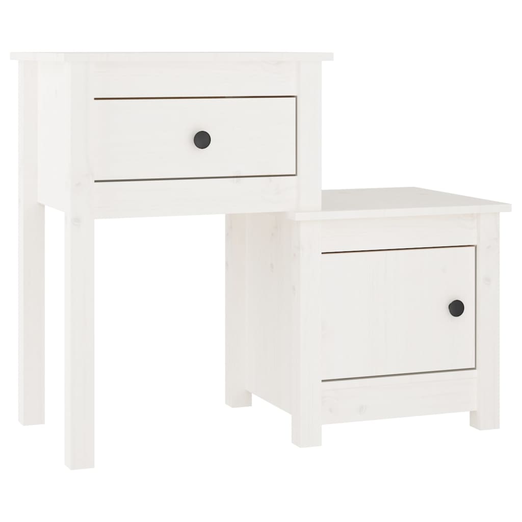 Solid Pine White Bedside Cabinet - 79.5x38x65.5 cm