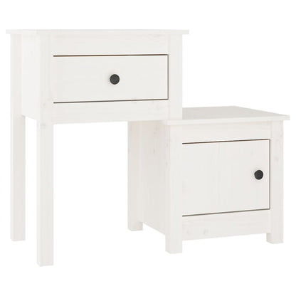 Solid Pine White Bedside Cabinet - 79.5x38x65.5 cm