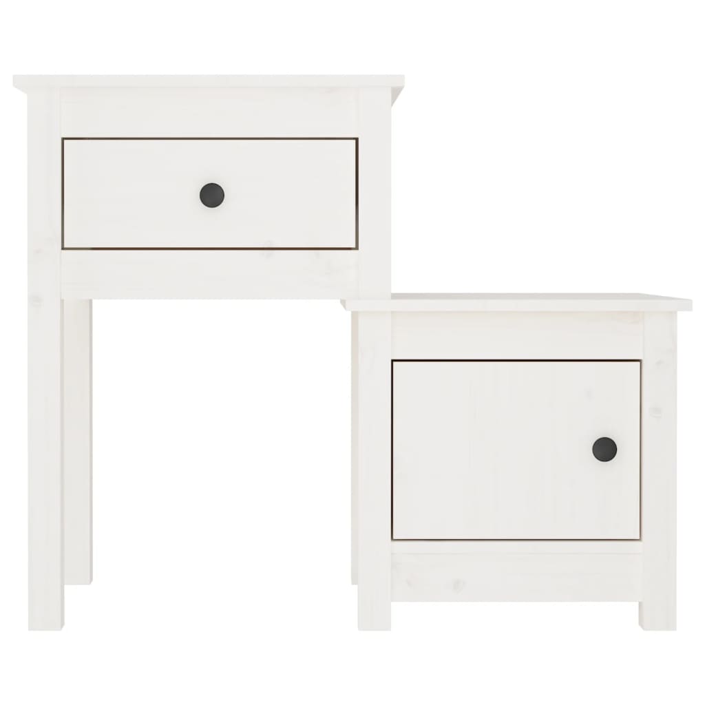 Solid Pine White Bedside Cabinet - 79.5x38x65.5 cm
