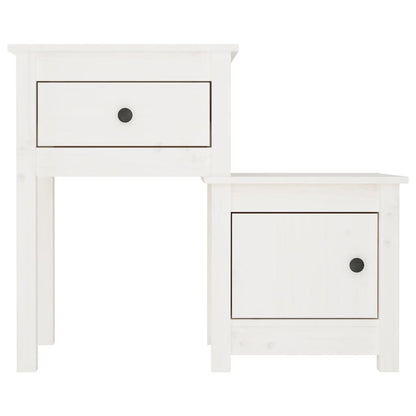 Solid Pine White Bedside Cabinet - 79.5x38x65.5 cm