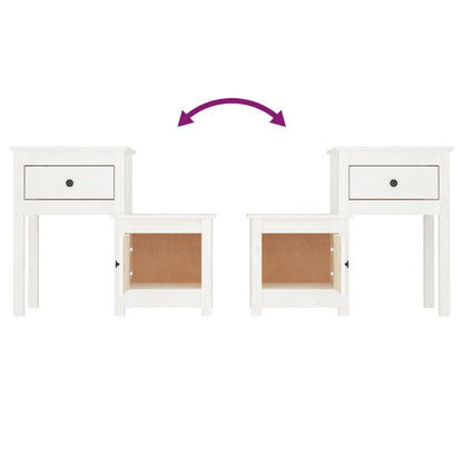 Solid Pine White Bedside Cabinet - 79.5x38x65.5 cm