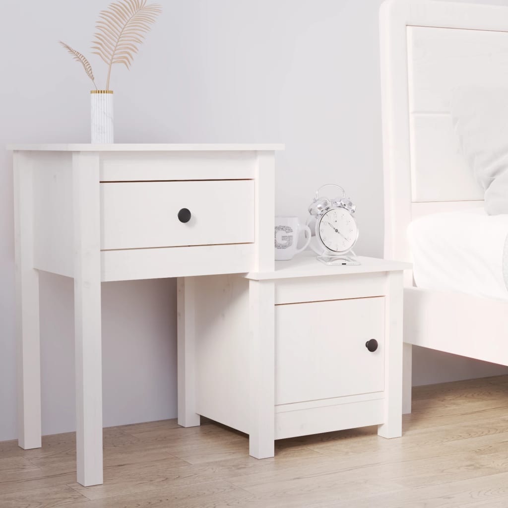 Solid Pine White Bedside Cabinet - 79.5x38x65.5 cm