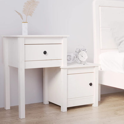 Solid Pine White Bedside Cabinet - 79.5x38x65.5 cm