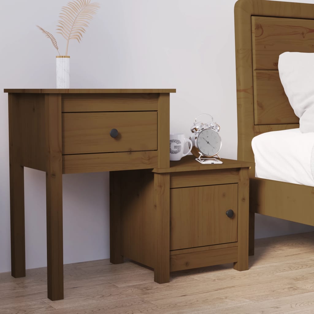 Solid Pine Bedside Cabinet, Honey Brown 79.5x38x65.5 cm