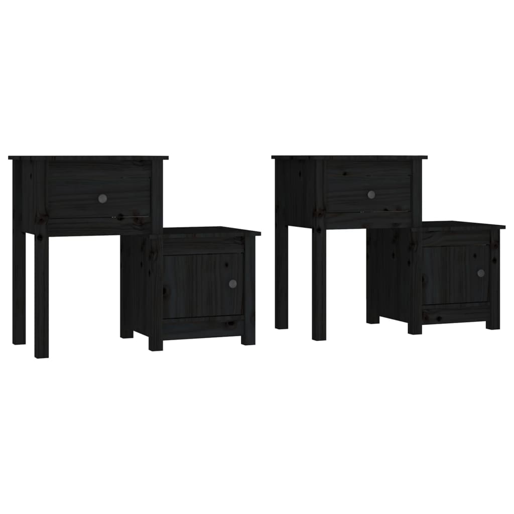 Solid Wood Black Bedside Cabinet Set - 2 Pcs, 79.5x38x65.5 cm