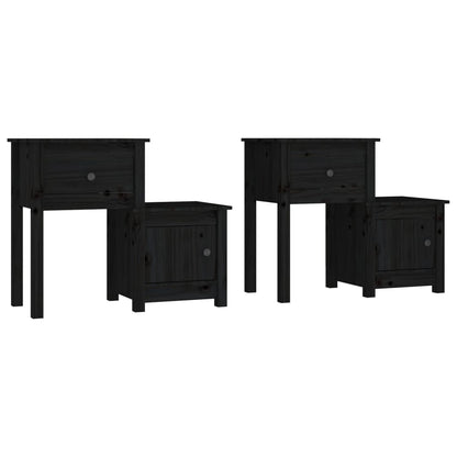Solid Wood Black Bedside Cabinet Set - 2 Pcs, 79.5x38x65.5 cm
