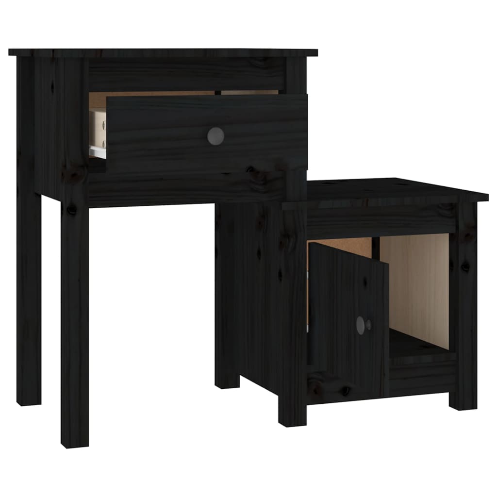 Solid Wood Black Bedside Cabinet Set - 2 Pcs, 79.5x38x65.5 cm