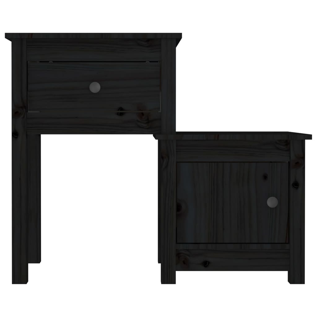 Solid Wood Black Bedside Cabinet Set - 2 Pcs, 79.5x38x65.5 cm