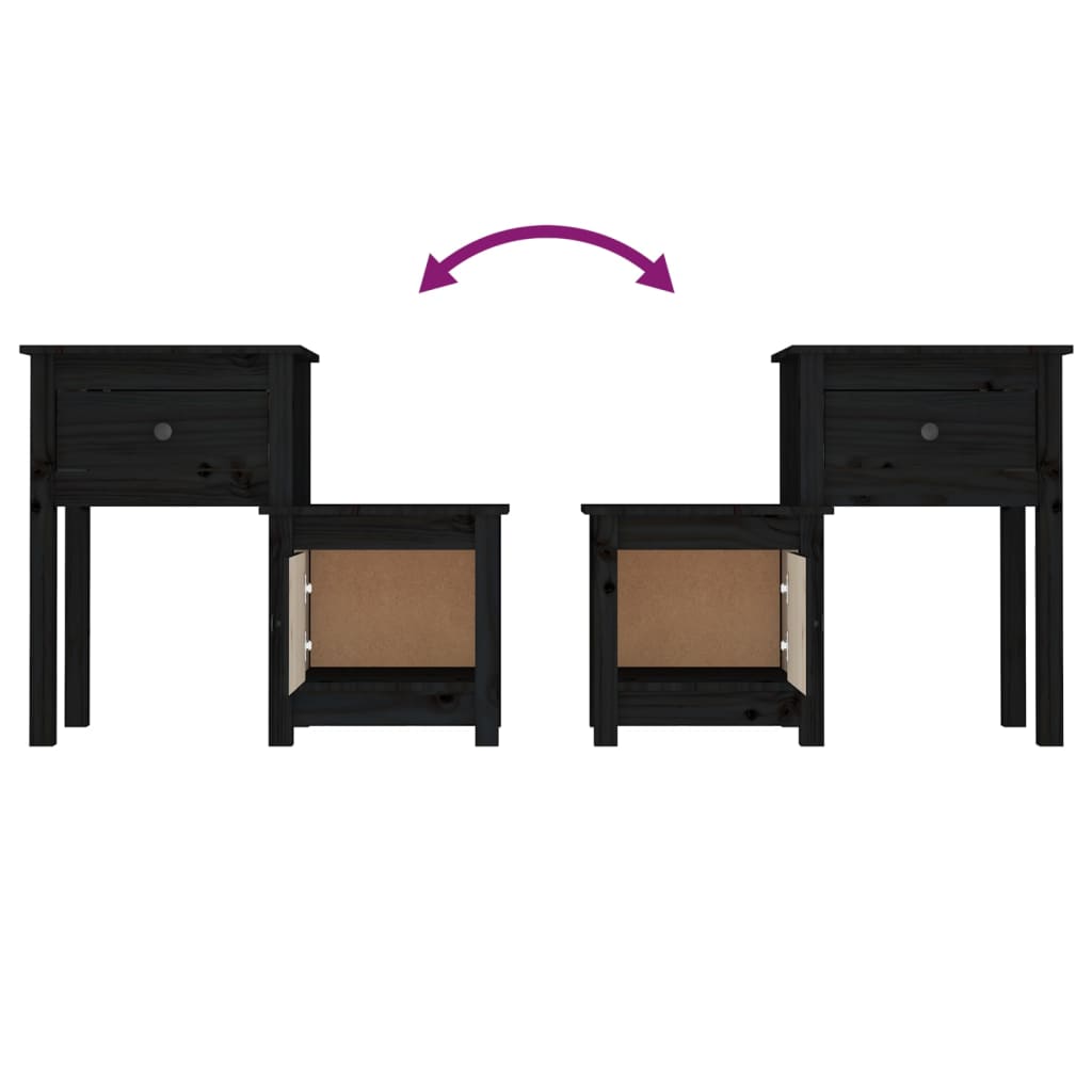Solid Wood Black Bedside Cabinet Set - 2 Pcs, 79.5x38x65.5 cm