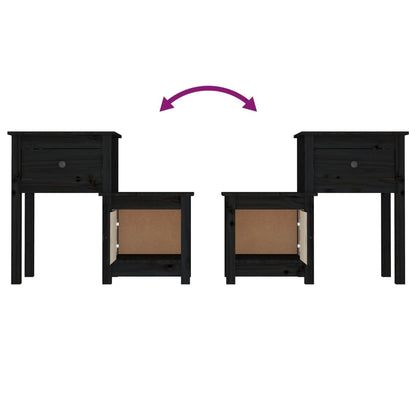 Solid Wood Black Bedside Cabinet Set - 2 Pcs, 79.5x38x65.5 cm