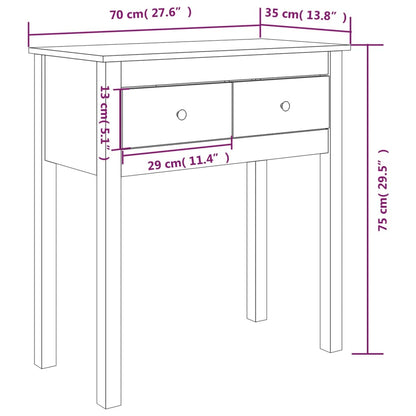 White Solid Pine Wood Console Table - 70x35x75 cm
