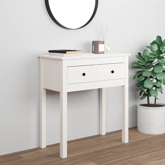 White Solid Pine Wood Console Table - 70x35x75 cm