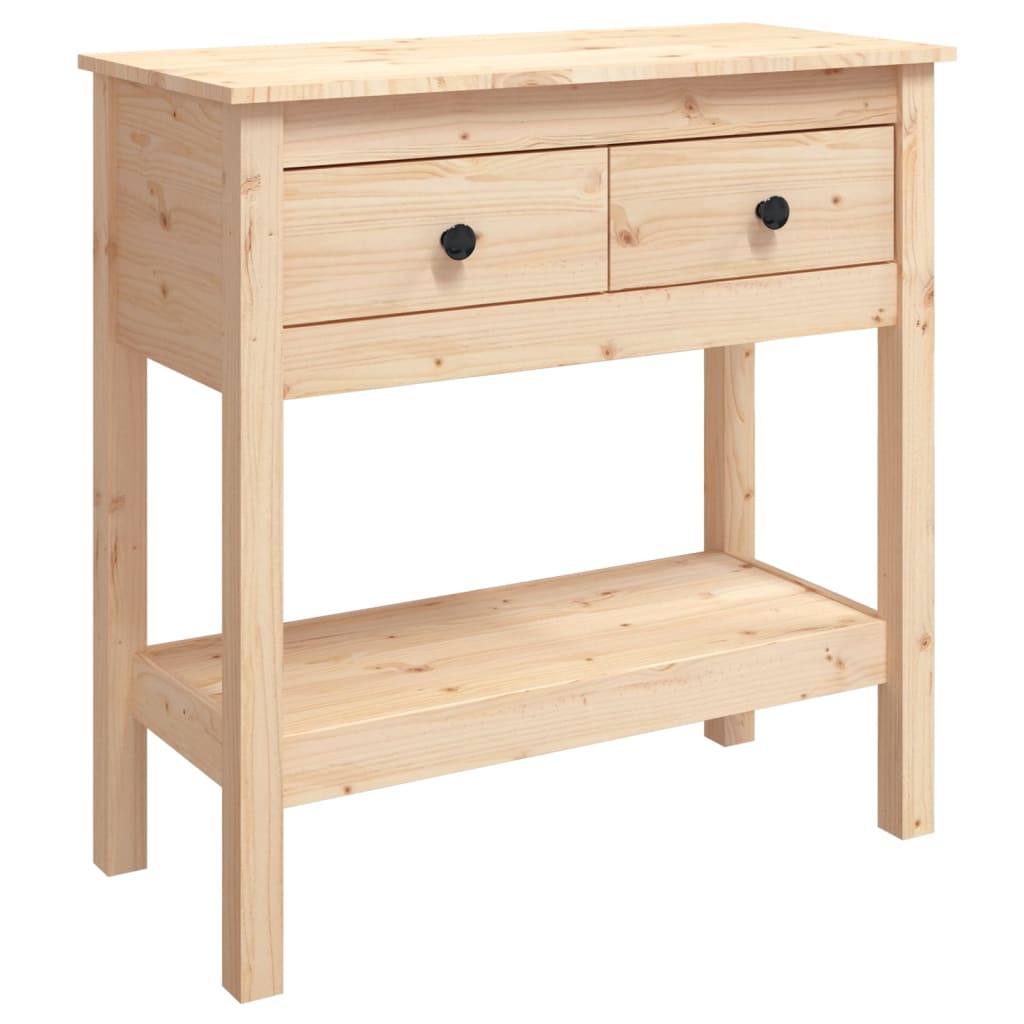 Solid Pine Wood Console Table - 75x35x75 cm, Natural Finish