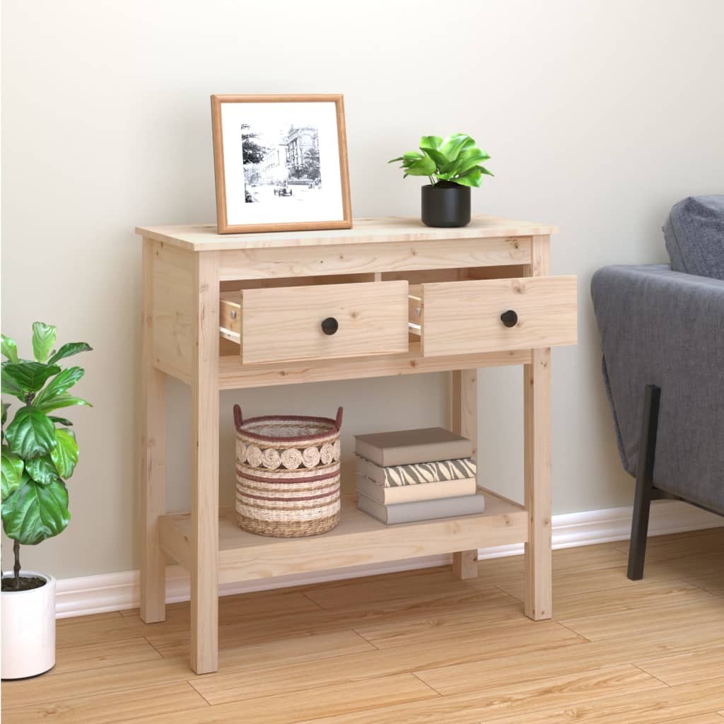 Solid Pine Wood Console Table - 75x35x75 cm, Natural Finish