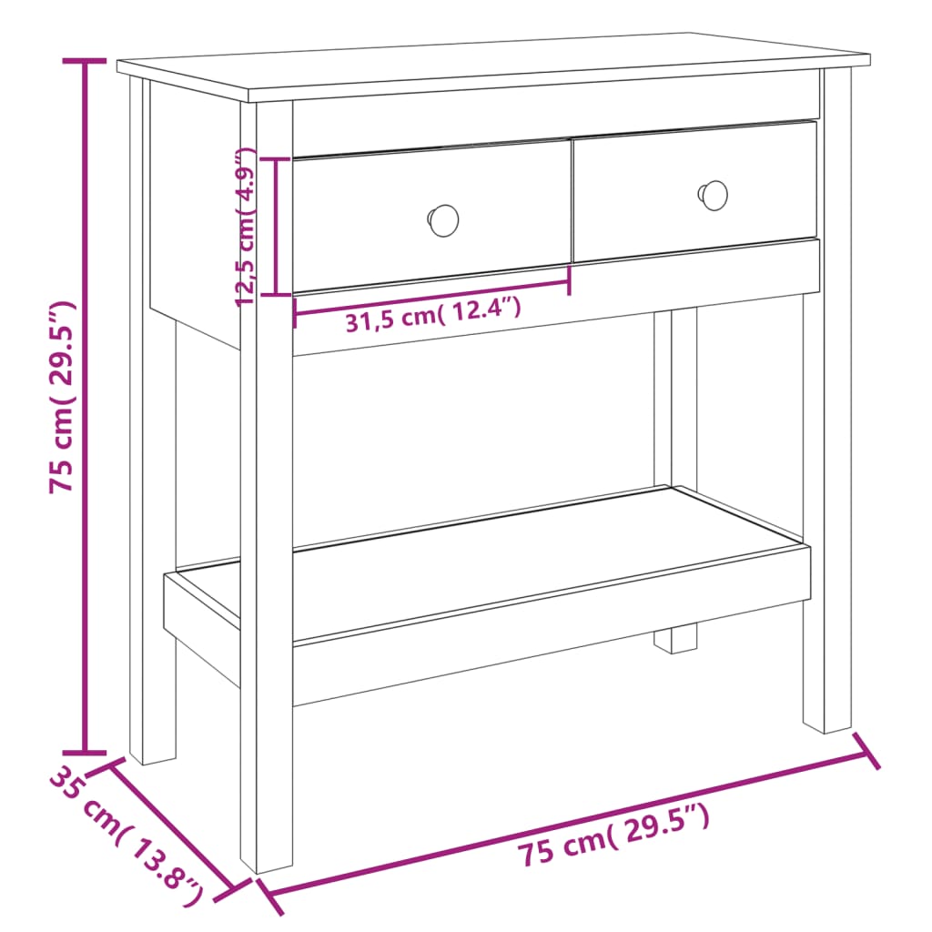 Solid Pine Wood Console Table - 75x35x75 cm, Natural Finish