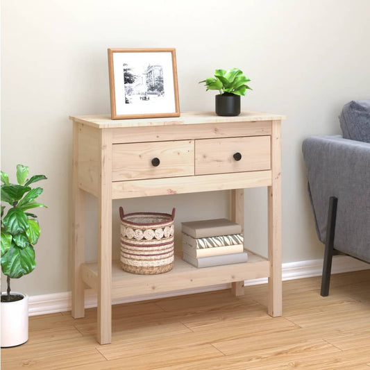 Solid Pine Wood Console Table - 75x35x75 cm, Natural Finish