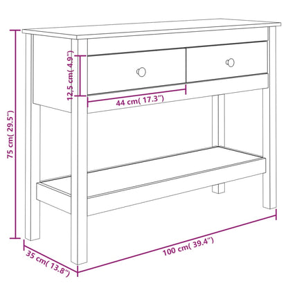 Solid Pine Wood Console Table, White - 100x35x75 cm