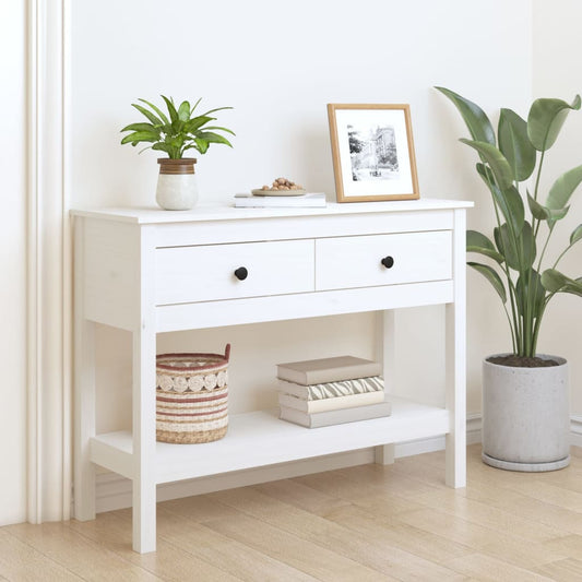 Solid Pine Wood Console Table, White - 100x35x75 cm