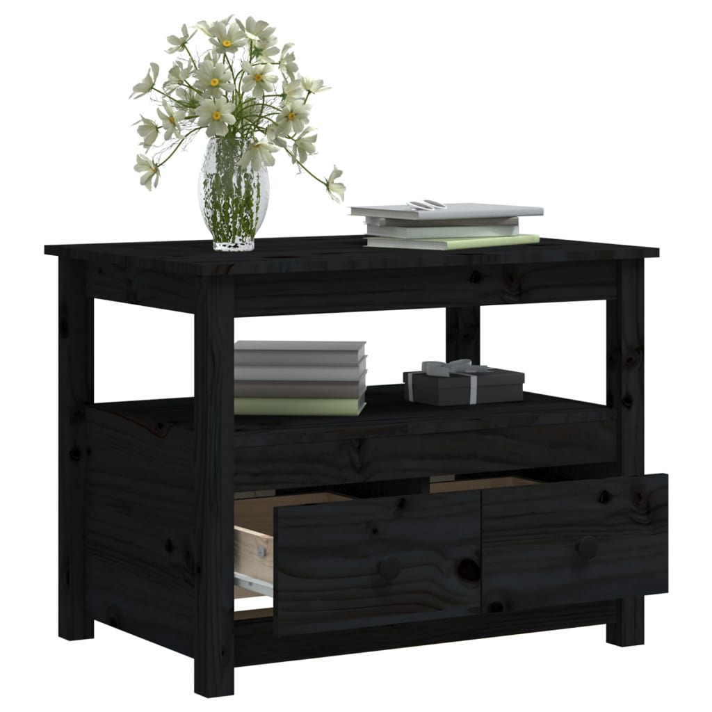 Coffee Table Black 71x49x55 cm Solid Wood Pine