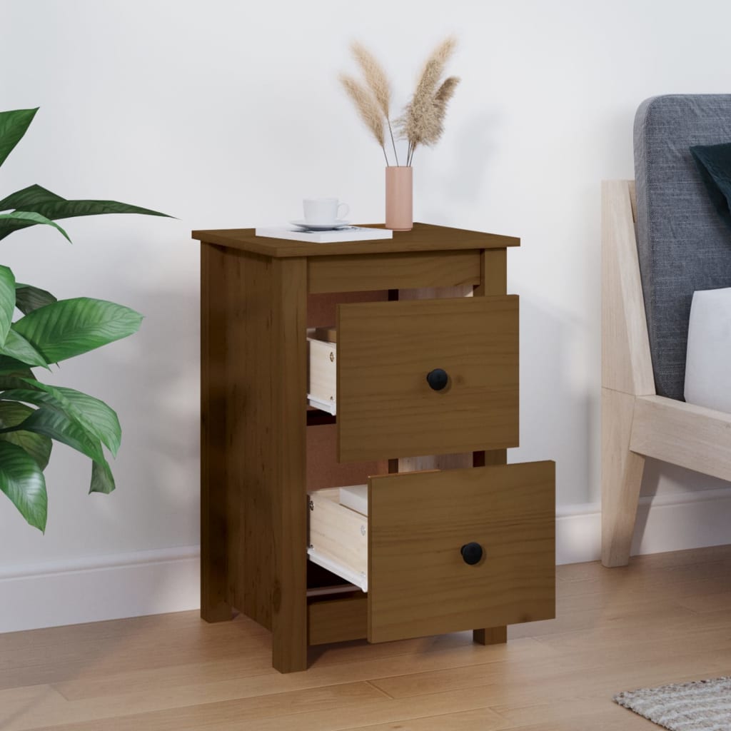 Solid Pine Bedside Cabinet - Honey Brown, 40x35x61.5 cm