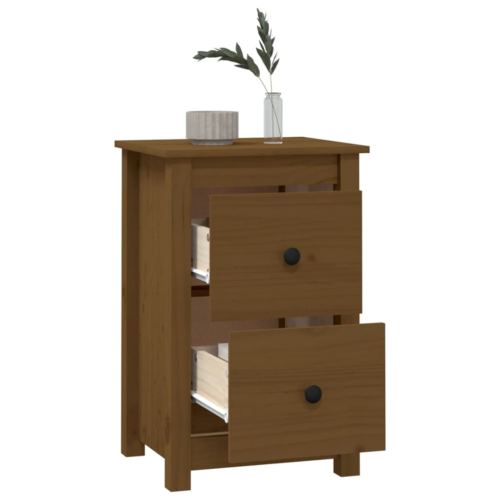 Solid Pine Bedside Cabinet - Honey Brown, 40x35x61.5 cm