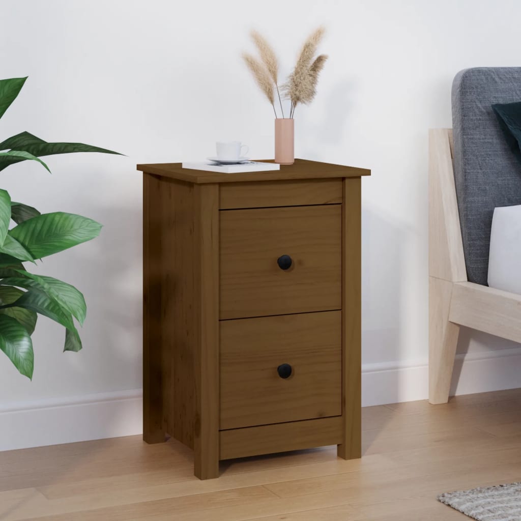 Solid Pine Bedside Cabinet - Honey Brown, 40x35x61.5 cm