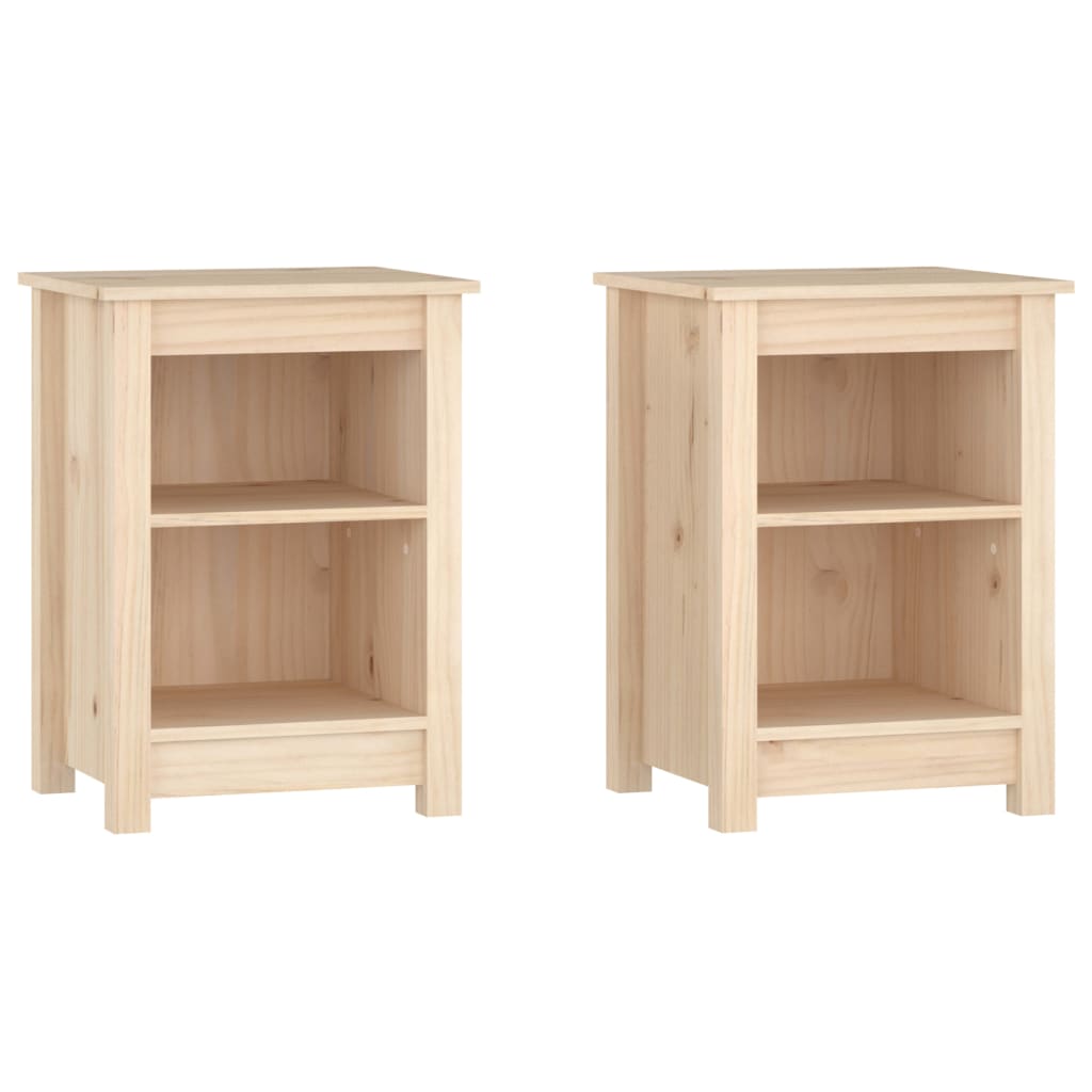 Solid Pine Bedside Cabinets 2pcs - 40x35x55cm Natural Wood Finish