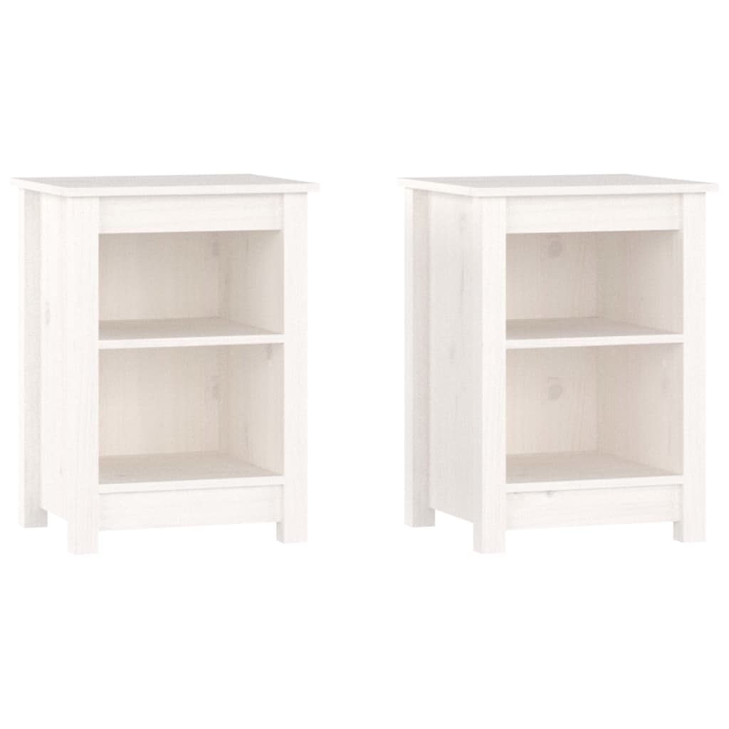Set of 2 White Pine Bedside Cabinets - 40x35x55 cm Solid Wood
