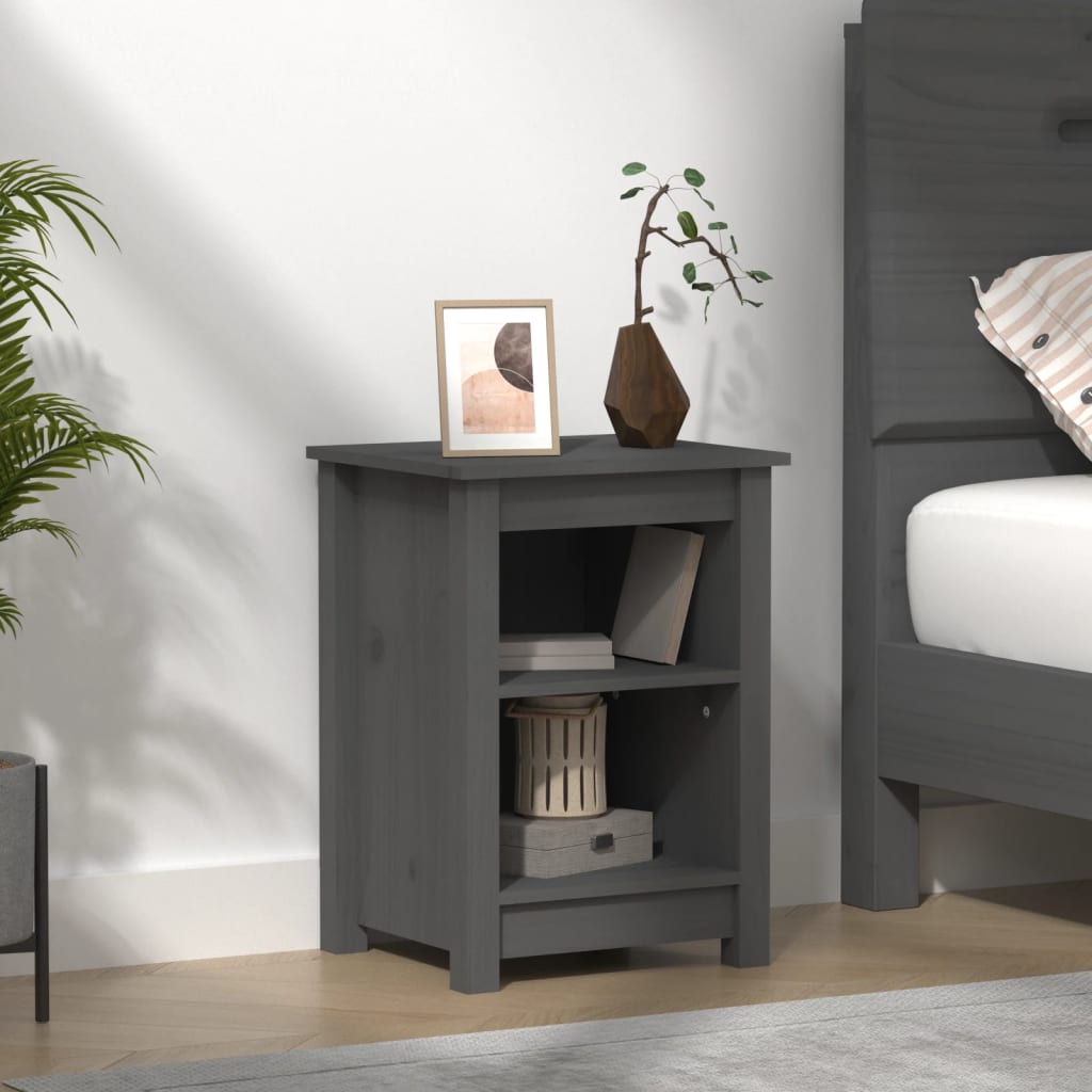 Solid Wood Pine Grey Bedside Cabinet 40x35x55 cm - Stylish & Durable
