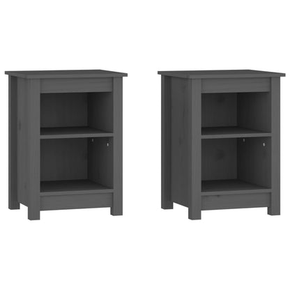 Stylish Grey Solid Pine Bedside Cabinets, Set of 2, 40x35x55 cm